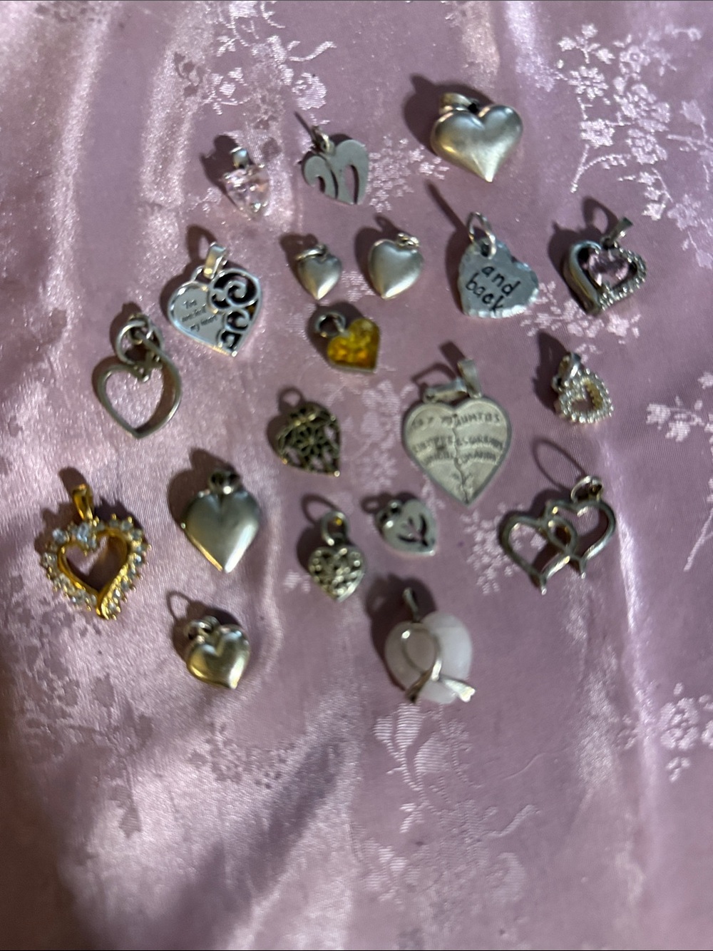 Mixed Heart Charm Lot - Silver & Gold Tones mostly Sterling silver